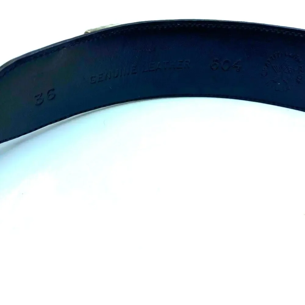 Vtg Big Al‎ ,Al Beres black Leather Belt Silver overlay Buckle 36 USA, Beretta